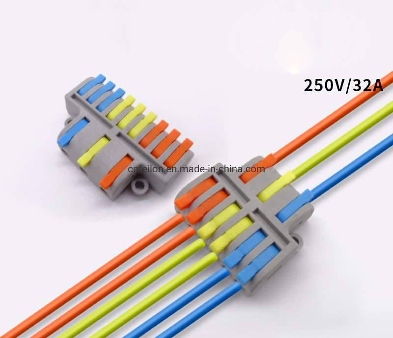 Origin China CE Certification 1 in 2 out 3 in 6 out PA Material 250V 32A Big Current Wire Joint Compact Splicing Wire Connector Lever Nut Terminal Block